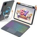 for iPad A16 11th/10th Gen & Air 11" M3/M2 & 5th/4th Gen & Pro 11" 4/3/2/1 Gen Keyboard Case, 360° Rotatable Detachable, Full Edge Protection, Large Touchpad, Pen & Tips Holder, 7Color Backlight