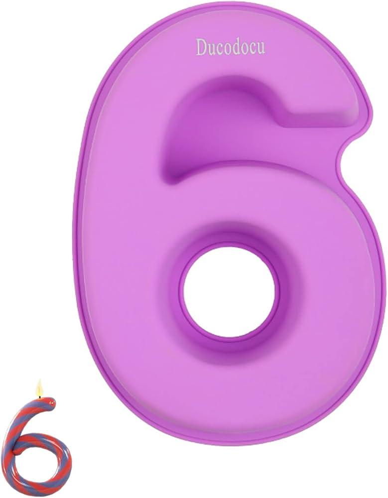 Ducodocu Large Silicone Number Cake Mould 3D Novelty Cake Pan DIY Baking Mold for Birthday Anniversary Number of 6 