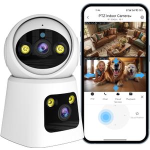 Kinnkall 4MP Dual Lens Indoor Security Camera, 360° Pan/Tilt Baby & Pet Monitor, 2.4G/5G WiFi, Motion Tracking, 24/7 Cloud/SD, 2-Way Audio, Works with Mobile App & PCs