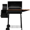 Royal Gourmet CC1624W Barrel Charcoal Grill with Offset Smoker, 552 Sq. In. Cooking Area, Wooden Front and Side Shelf with Hooks, Mesh Bottom Shelf, Charcoal Grill for Outdoor Grilling, Black