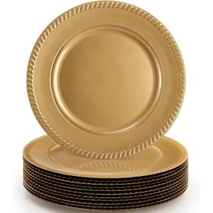 Suwimut 12 Pack Plastic Gold Charger Plates, 13 Inch Reusable Round Beaded Charger Plates, Decorative Dinner Chargers Bulk Serving Plate for Wedding, Party, Catering Event, Tabletop Decor