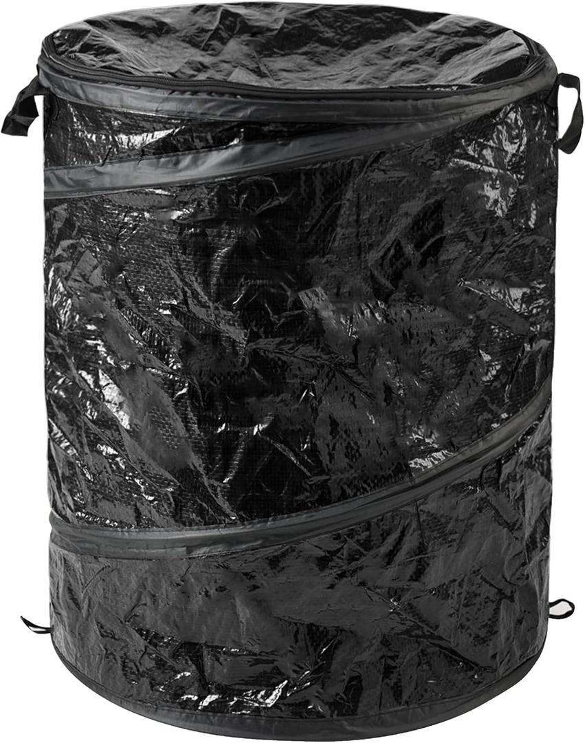 Collapsible Trash Can - 44-Gallon Portable Garbage Can Outdoor Bin with Zippered Lid for RV, Camping, Parties, or Yard Waste by Wakeman (Black)