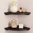 Gieanoo Corner Wall Shelf,7inch Solid Oak Wood Floating Corner Shelf with Wire Hole Corner Wall Storage Display Shelves for Living Room Bedroom Bathroom Kitchen(Walnut)