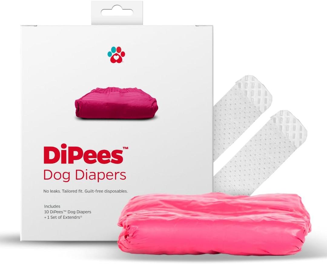 Pet Parents DiPees Disposable Dog Diapers + Extendrs, Leak Proof, Up to 75% Plant Based, Premium Disposable Dog Diapers Female (Pink, Large (17-28"), 10ct)
