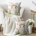 Easter Pillow Covers 18x18 Inch Set of 2 Cute Bunny Rabbit Spring Yellow Purple Pink Floral Butterfly Holiday Decorative Throw Pillowcases Outdoor Farmhouse Cushion Cases Decor for Sofa Couch Bed