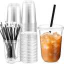 25 Set 16 oz Clear Plastic Cups with Lids and Straws, Disposable Iced Coffee PET Cups for Drinking Cold Beverage Juice Parfait Smoothie Milkshake Coffee Shops Party Supplies
