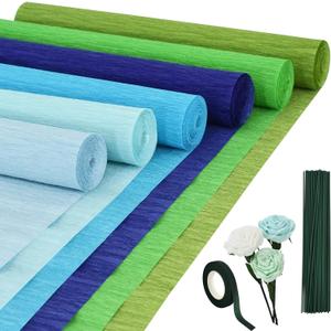 BEISHIDA 6 Rolls Crepe Paper Roll, 6 Blue Series Crepe Paper Sheet for Flower Making, Flowers Kit with Tape and Wire for Wedding Birthday Holiday Party Decoration,DIY Craft(9.8in x 8ft/Roll) BEISHIDA 6 Rolls Crepe Paper Roll, 6 Blue Series Crepe Paper Sheet for Flower Making, Flowers Kit with Tape and Wire for Wedding Birthday Holiday Party Decoration,DIY Craft(9.8in x 8ft/Roll)