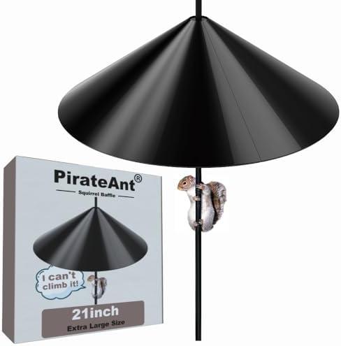 PirateAnt Squirrel Baffle for Bird Feeder Pole，Squirrel Guard Pole Mount Stopper for Outdoor Bird Feeder or Shepherd Hooks,21 inch Diameter，1 Pack Dark Black.