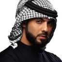 HOMELEX Keffiyeh Arab Head Scarf for Men Sheikh Muslim Turban Saudi Dubai Headwear (Black-q)