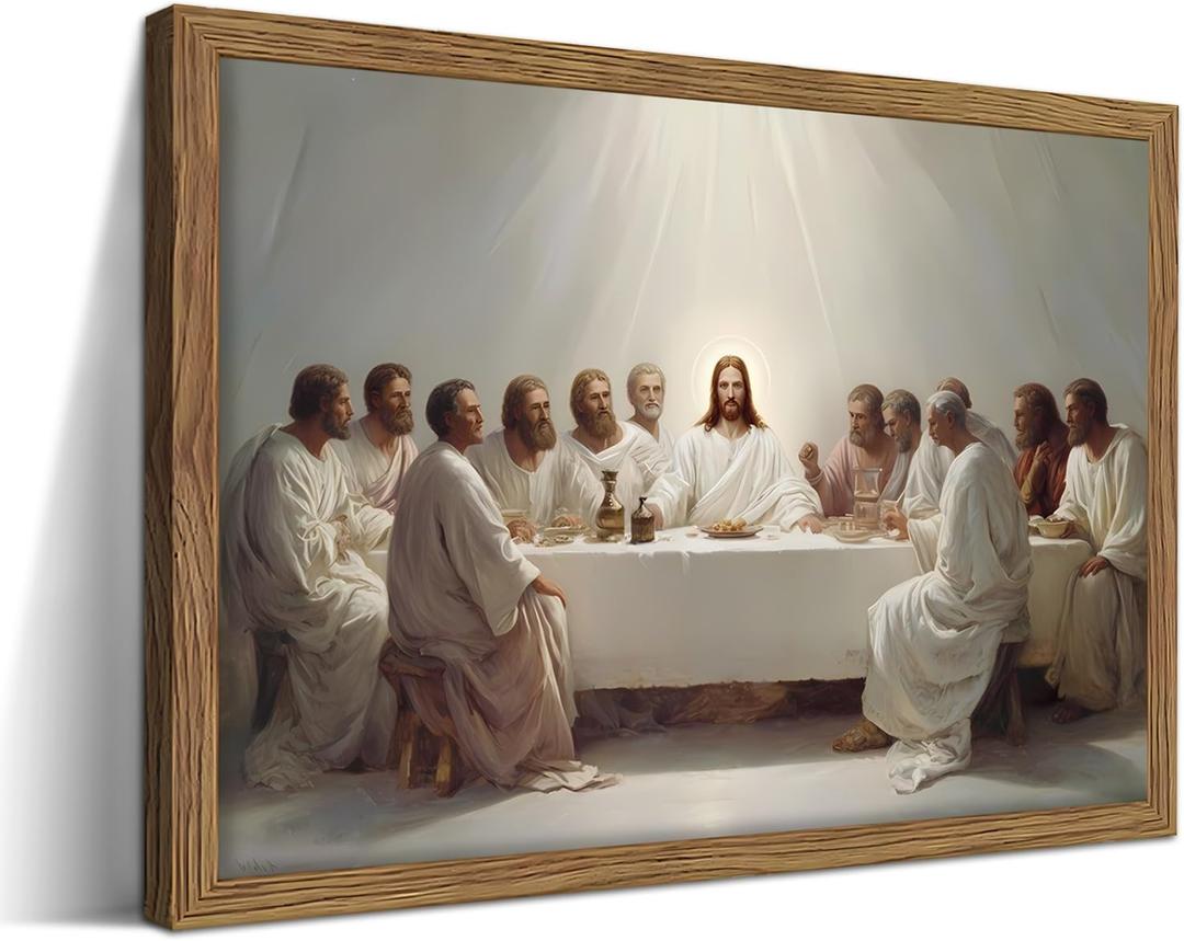 Framed The Last Supper Christian Wall Art, Jesus and His Disciples Canvas Prints Decor, Gifts for Christians, Religion Biblical Scene Painting Wall Decor for Prayer Room Decorations 12x16in