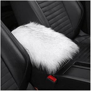 Pack Of 2 Furry Auto Center Console Cover Pad, 11.8"x7.8" Soft Sheepskin Wool Armrest Cushion, Fluffy Vehicle Armrest Seat Box Protector, Car Interior Accessories for Women Men (White/Black)