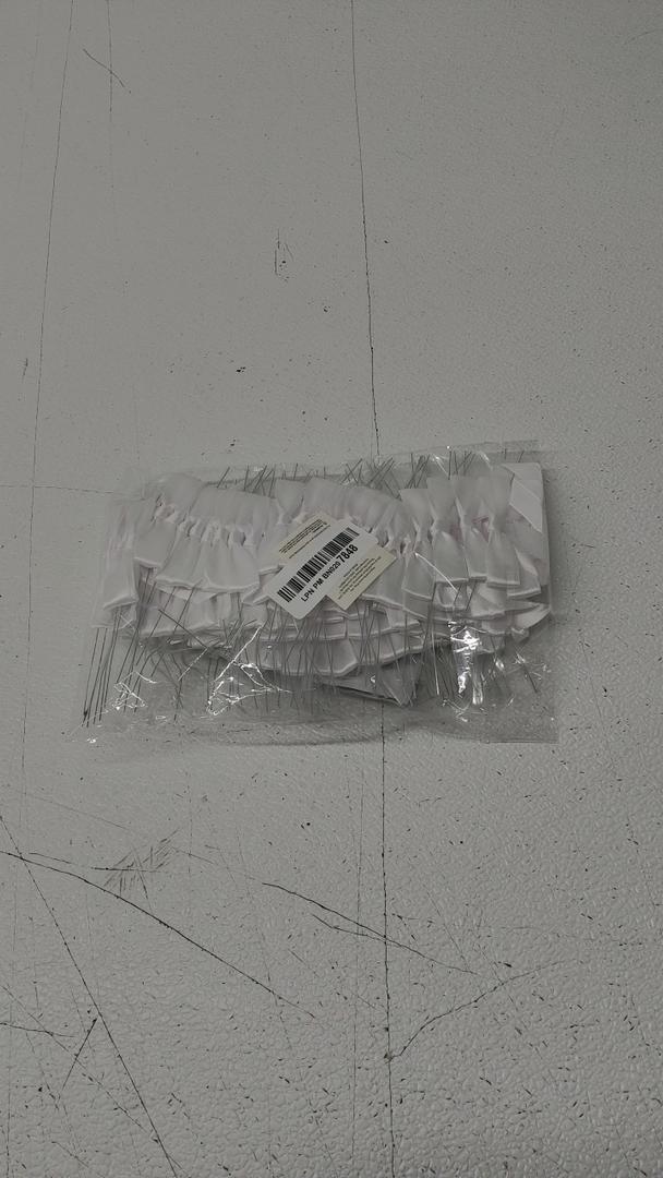 Bright Creations 100-Pack Twist Tie Bows, Metallic white Pre-Tied Satin Ribbon for Gift Wrap Bags Boxes, Party Favors, Baked Goods, Crafts, Mini Bowties for Hair Decorations (2.5x3")