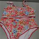Herseas Women's Bikini Sets Floral Print Whip Stitch 2 Piece Swimsuits High Waisted Scoop Bathing Suits (Red, L)