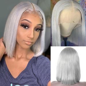 Smartinnov Grey Bob Wigs Human Hair 13x4 Lace Front Wigs Glueless Brazilian Remy Hair Straight for Women 8 Inch Pre Plucked Natural Hairline 180% Density Grey HD Lace Frontal Short Bob Wigs