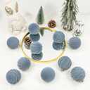 12 Pcs 3.15 Inch Velvet Christmas Tree Ornaments BulkFlocked Christmas Balls Plastic Shatterproof Xmas Hanging Ornaments Decorations Set for Tree Garland Wreath (Gray Blue)