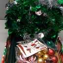 5FT Pop Up Christmas Tree with Timer 60 Warm White & Multi Color Fairy Light 3D Star 15 Ball Ornament, Green Sliver Tinsel Christmas Tree Slim Pencil Xmas Tree Home Office Holiday Decor Indoor Outdoor