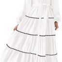 PRETTYGARDEN Womens Casual Dresses Loose Belted Long Lantern Sleeve Tiered Button Down Maxi Shirt Dress with Pockets, M