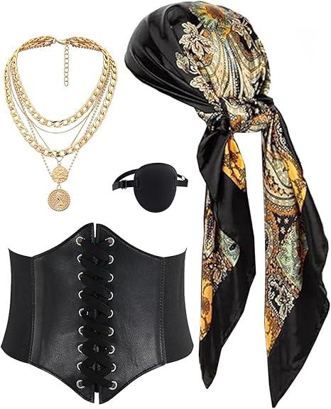 CICOCI Men Pirate Costume Accessories Set for Women Pirate Hat Head Scarf Corset Belt Dress Accessories
