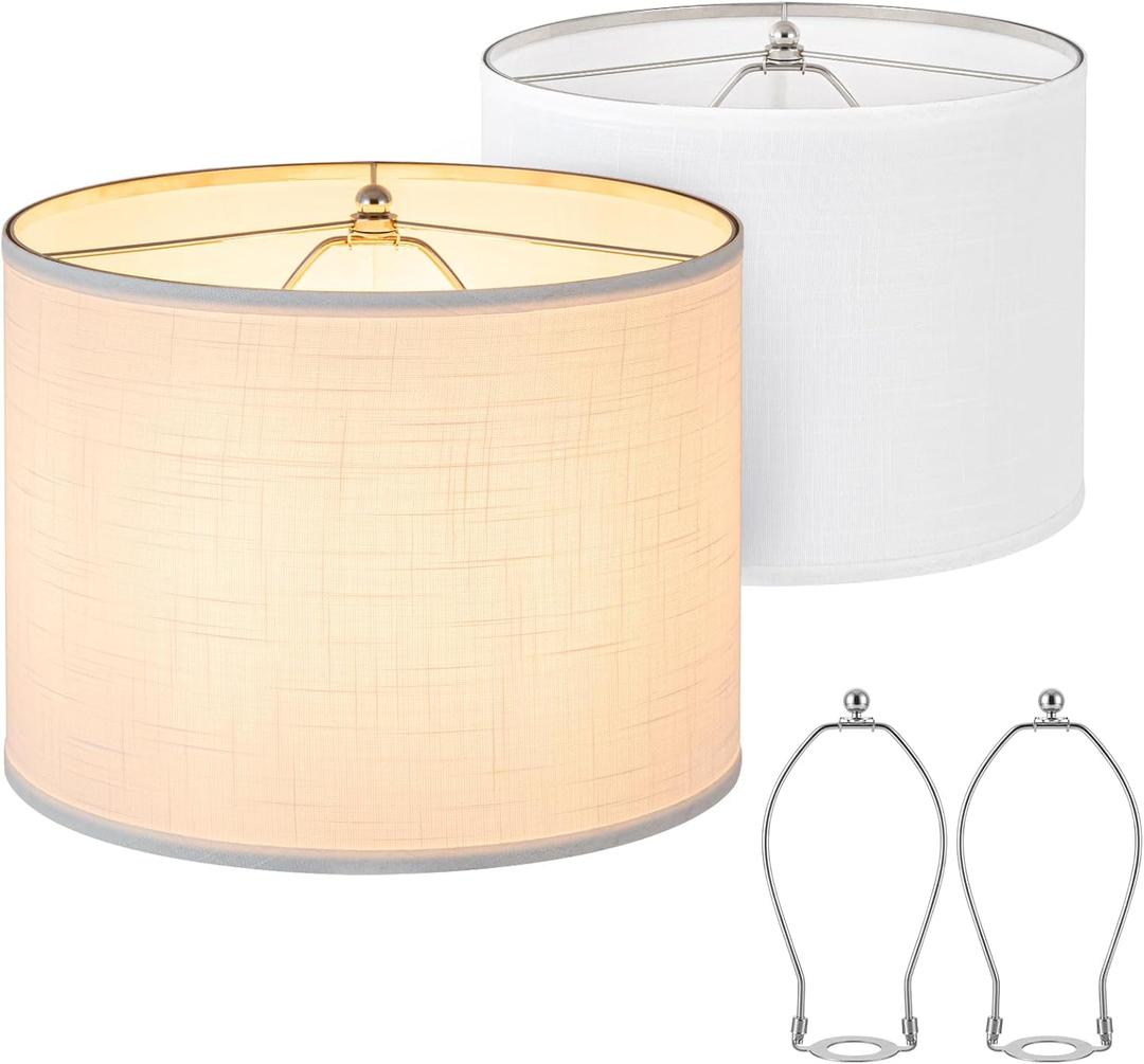 Lamp shades Set of 2 for Table Lamps, Floor Lamps, White Linen Lamp shade 13" Top x 13" Bottom x 10" High,Lampshades Replacement(Spider Fitter), E26 Base Harp Holders Included,Assembly Required