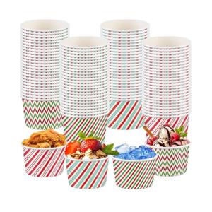 9oz 48 Pcs Christmas Paper Bowls Stripe Treat Snack Cups Green Red Stripe Ice Cream Dessert Bowls Thanksgiving Treat Snack Dessert Cups for Hot or Cold Food Thanksgiving Party Favor Supplies