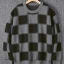 ZAFUL Mens Sweaters Casual Crewneck Textured Long Sleeve Color Block Vintage Knit Pullover Tops (XX-Large, 1-black)