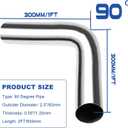 2.5" OD Stainless Steel Pipe Mandrel Bend, 90 Degree 2FT Length