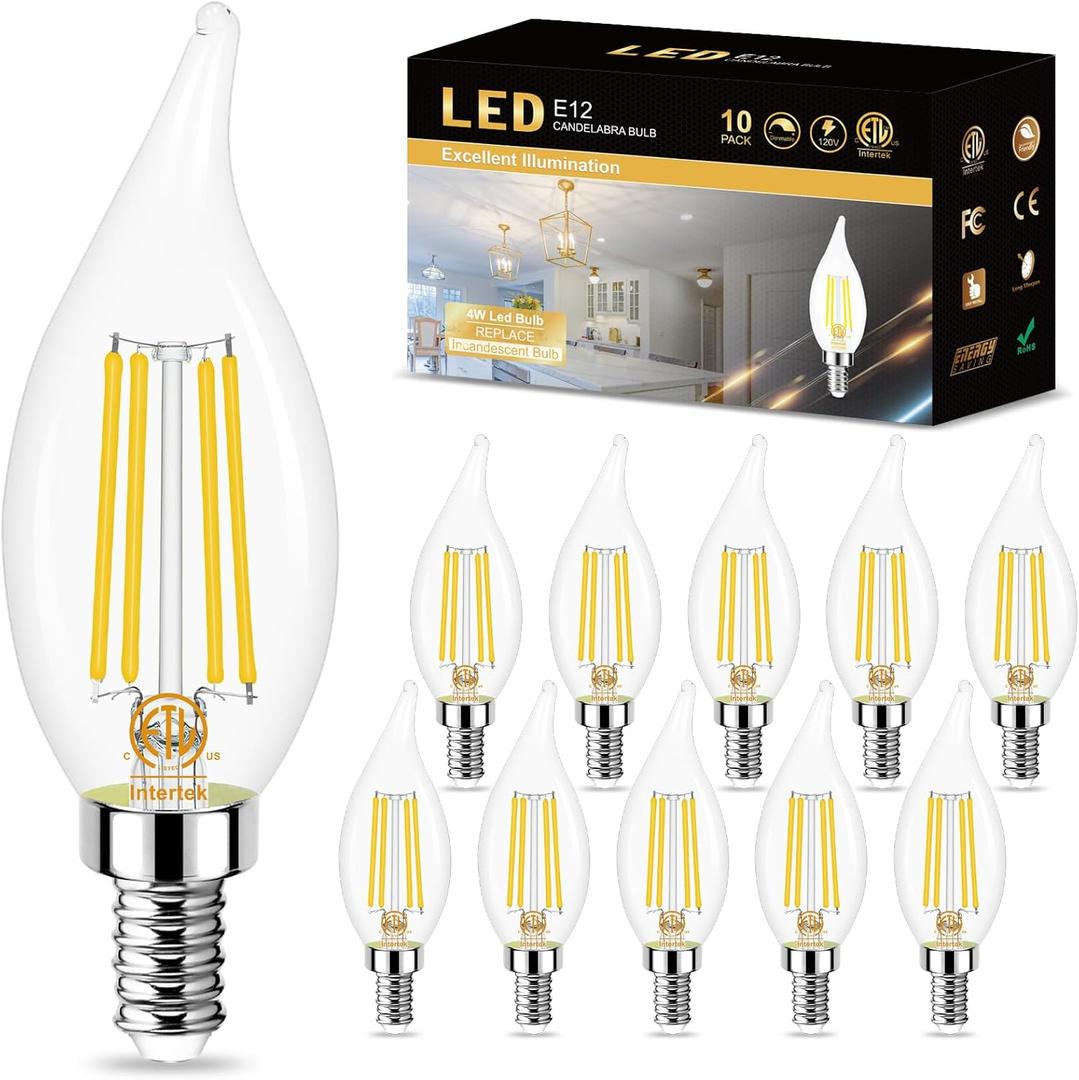Sailstar Dimmable E12 Candelabra Bulb 60 Watt Equivalent, E12 LED Bulb 4000K Natural Daylight, CA10 Candelabra LED Light Bulbs for Chandelier, 4W, 500LM, 120V, CRI 85, Pack of 10