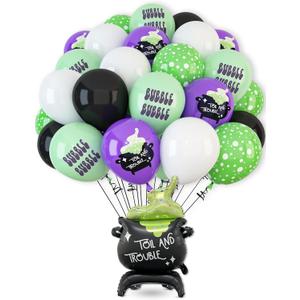 HOUSE OF PARTY 50PCS Halloween Cauldron Foil Balloons - 30" Cauldron Halloween Balloons Arch Kit Balck Green Balloon for Birthday Halloween Party Decorations