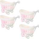 Ciieeo 4pcs Mini Rattan Trolley Basket Weddings Showers Decorative Candy Serving Basket for Party Favors Multi-Function Woven Flower Baskets Containers, 26.00X15.00X10.00CM
