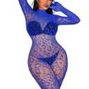 EHSUYAB Sexy Lace Leopard Jumpsuit For Women, Fishnet Bodysuit Glow Party Club, Poster One Piece Mesh Full Body Rave Outfits Blue