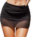 Women's Bikini Swimsuit Bottoms High Waisted Sheer Short Swim Skirt, Size Medium