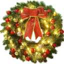 Lulu Home 16 Inch Pre-lit Christmas Wreath with Hook, Battery Operated Christmas Wreath Decorative Christmas Balls Hanging Ornament, Artificial Door Wreath 40 Clear LED Lights