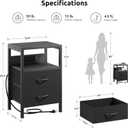 Lazzanto Nightstand Bedside Charger Table for Bedroom - Night Stand with Charging Station, Modern Nightstand with Open Shelf & 2 Fabric Drawers, Bed Side Table with USB-C Port for Dorm, Black