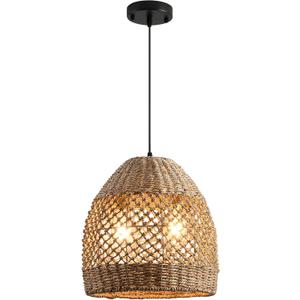 Rattan Pendant Light,Boho 2-Light 13 Wicker Chandelier, Hand-Woven Suspension Farmhouse Rattan Light for Kitchen Island Bedroom Living Room