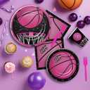 APOWBLS Girl's Basketball Party Decorations Supplies for Birthday Baby Shower, Sports Theme Pink Basketball Birthday Decorations Tableware, Paper Plate, Cup, Napkin, Disposable Cutlery, Serves 24