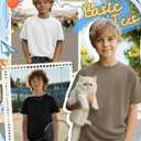LessonZoo 3 Pack Boys Short Sleeve Shirts Kids Loose Fit Crewneck Tops Casual Summer Basic Tee(Black, White, Khaki,15-16 Years)