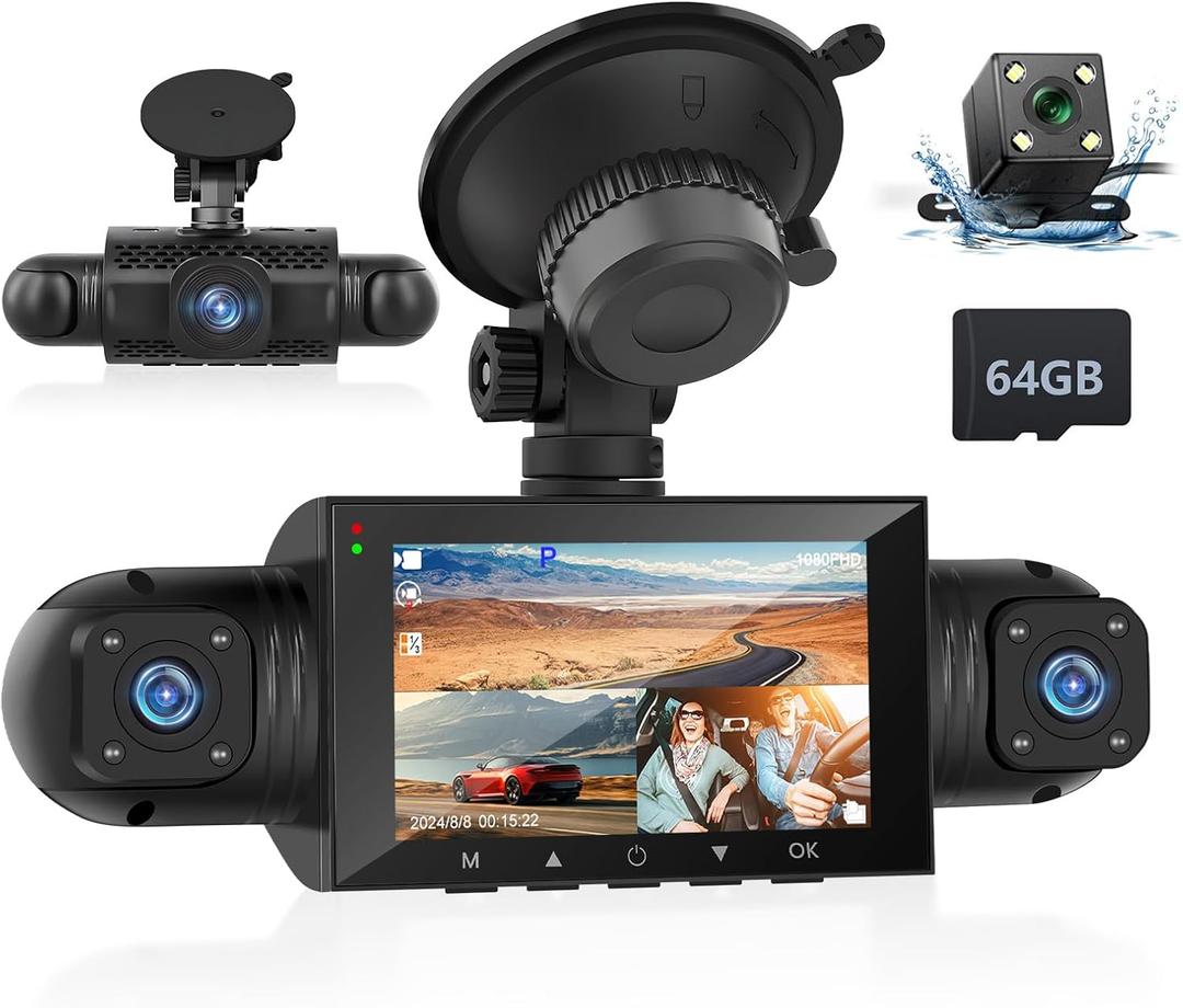 3" 4 Channel Mirror Dash Cam Front and Rear Inside Left Right 1080P Dash Camera with G-Sensor Motion Detection 8 IR Lamps Night Vision Loop Recording Parking Assistance Exposure Compensation