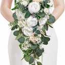 Serwalin 9.8 Inch Wedding Bouquets for Bride Bridesmaid, Forest White Peonies Bridal Bouquets for Bride, Wedding Flowers Bouquet Tossing Bouquet, Wedding Ceremony and Anniversary Day Decor