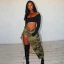THLAI Women Midi Skirt Camo Cargo Skirt for Women Sexy High Split Skirt Maxi Skirts Novelty Skirts XXL