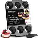 Wrenbury Pro Mini Cheesecake Pans Removable Bottom 12 Hole - Heavy Gauge Carbon Steel Non Stick Pan Loose Bottom Springform - 3 Inch Small Individual Cheesecakes Tin - PFOA Free