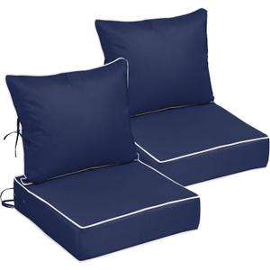 22x22 Outdoor Chair Cushions Set of 2, Waterproof Deep Seat Cushions for Patio Furniture with Removable Cover,Fade Resistant 4'' Outdoor Seat Cushion w/ Ties&Handle for Sofa Loveseat, Navy+White Pipes