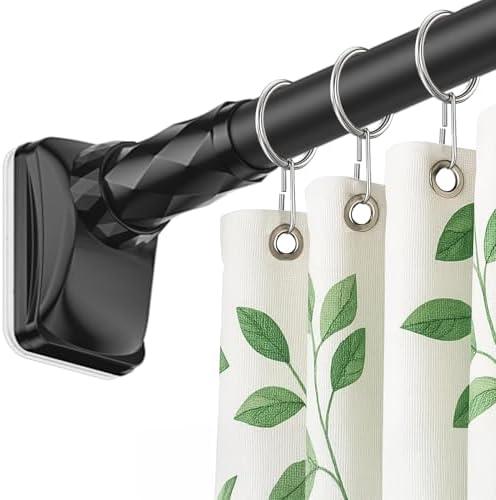 Shower Curtain Rod (27–47 Inch) Spring Loaded curtain rod, No-Drill, Non-Slip, Stainless Steel & Rust-Resistant Telescopic Pressure Mounted Curtain Rods for Bathroom, Window, Closet, Bedroom