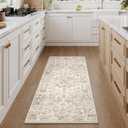 2x6 Washable Neutral Runner Rug Beige Vintage Hallway Kitchen Carpet Non-Slip Soft Low Pile Farmhouse Throw Rug for Bedroom Bathroom Laundry Living Room