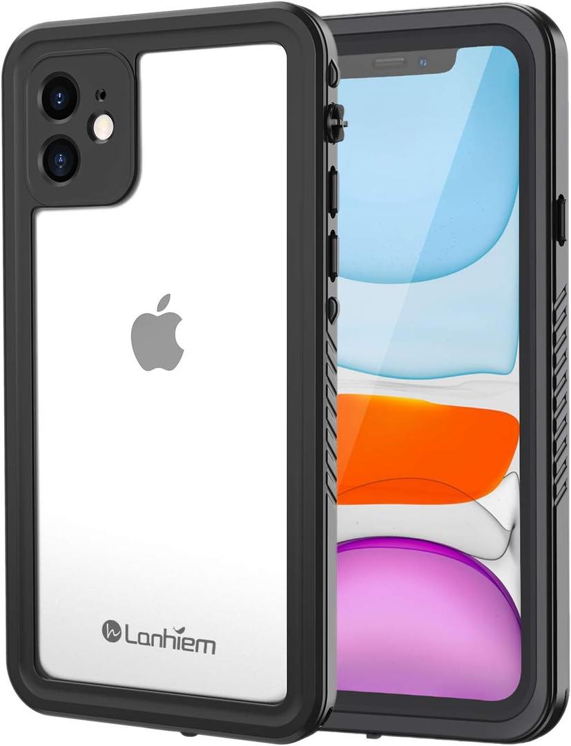 Lanhiem for iPhone 11 Case, IP68 Waterproof Dustproof Case with Built-in Screen Protector, Heavy Duty Full Body Protective Clear Back Phone Cover for iPhone 11 (Black)