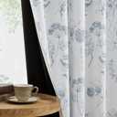 FMFUNCTEX 100% Blackout Floral Curtains 63 Inch Length for Bedroom, Blue and White Floral Drapes for Living Room, Farmhouse Rod Pocket Back Tab Room Darkening Thermal Insulated Window Drapes 2 Panels