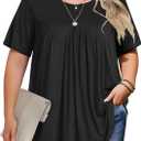 IN'VOLAND Womens Plus Size Tops Short Sleeve Tunic Crew Neck Shirts Summer Casual Loose Blouse 1X-5X (4X, Black)