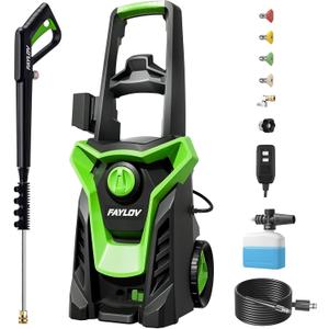 Pressure Washer, Power Washer with GFCI Safety Plug, Portable Pressure Cleaner with Foam Cannon & 360 Rotating Nozzle for No-Bend Cleaning, 4 Quick-Connect Nozzles for Cars, Driveways, Fences, Patios (Green)