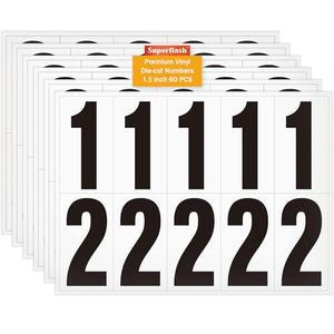 1.5 inch Self Adhesive Numbers for Mailbox, House Numbers, Reflective Mailbox Number, Trash Cans Number, for Outside, 60 PCS (Black/White)