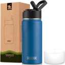 koodee Water Bottle with Straw 16 oz Stainless Steel Double Wall Vacuum Insulated Water Bottle BPA Free, Boys Water Bottle for School (Navy)