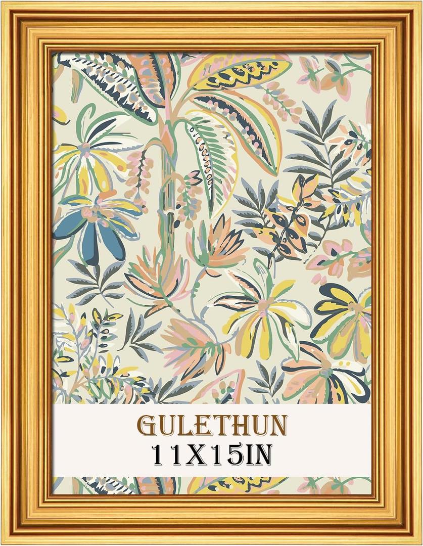 GULETHUN 11x15 Frame, Transitional Modern Design Picture Frames, Rustic Poster Frame for Home Decor, Gold Vintage Photo Frame, Horizontal or Vertical Display, Choose Size & Color, 11x15in